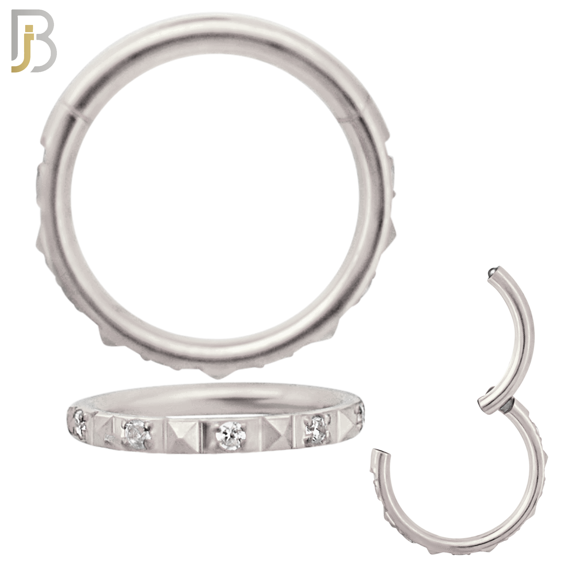 CT128 - 316 Surgical Steel Alternating CZ and Pyramid Hinged Hoop (Pack of 6) image 1