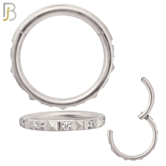 CT128 - 316 Surgical Steel Alternating CZ and Pyramid Hinged Hoop (Pack of 6) image 1