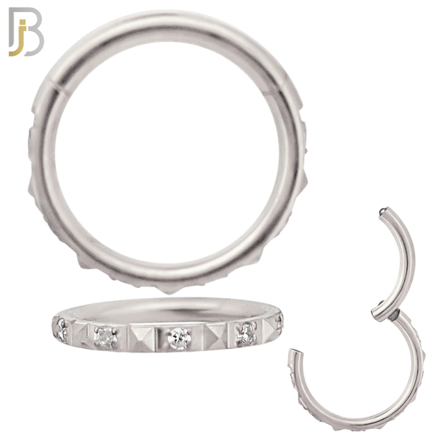 CT128 - 316 Surgical Steel Alternating CZ and Pyramid Hinged Hoop (Pack of 6) image 1