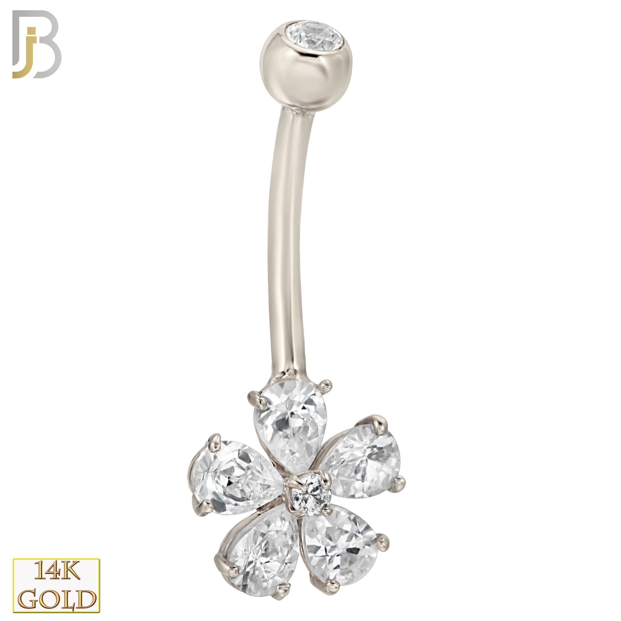 14-NB06 - 14k Solid Gold Banana Belly Ring with 10mm Flower Design image 1