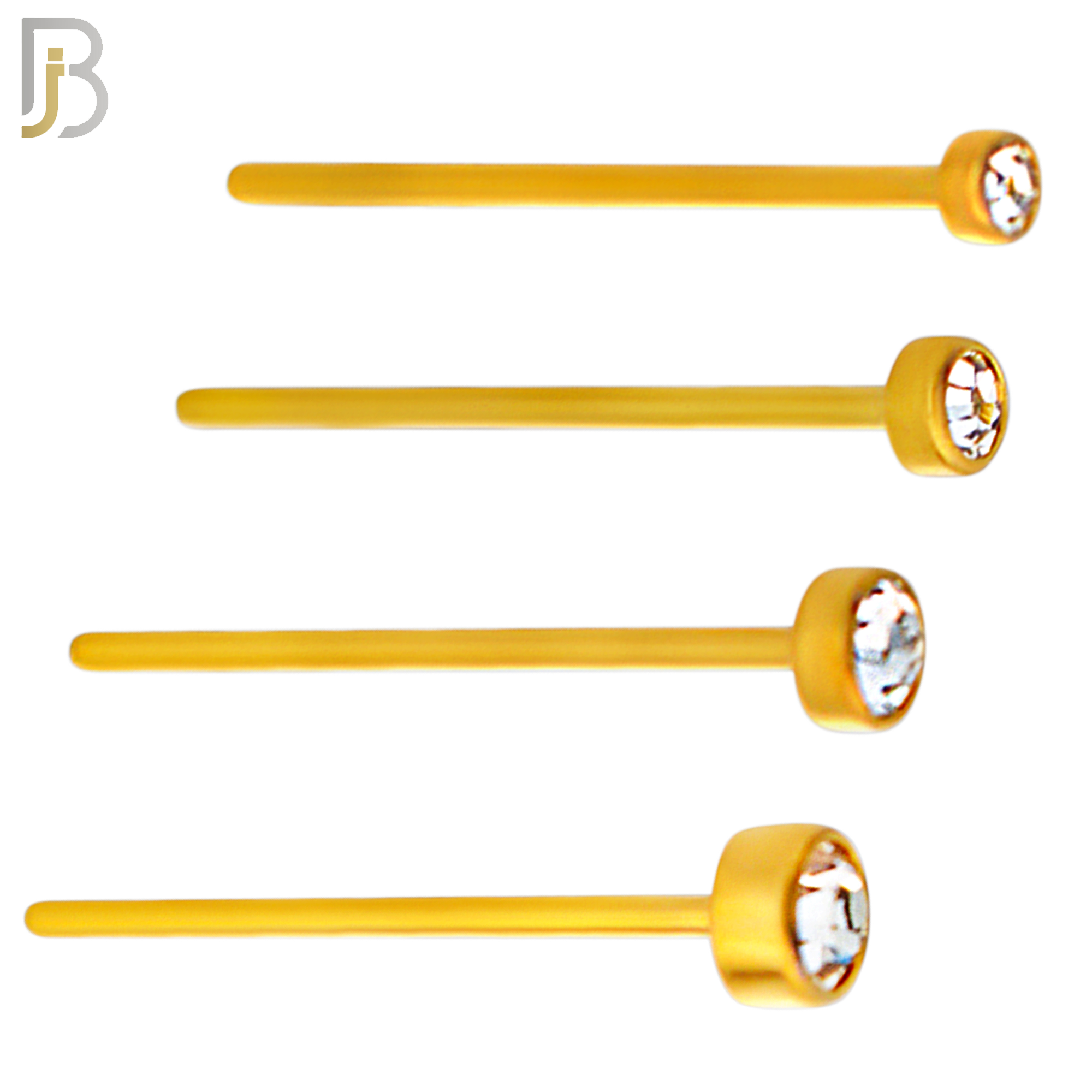 NR05G - 316L Surgical Steel Gold Plated Nose Stud  Bezel Set Zircon Round Nose Ring image 0