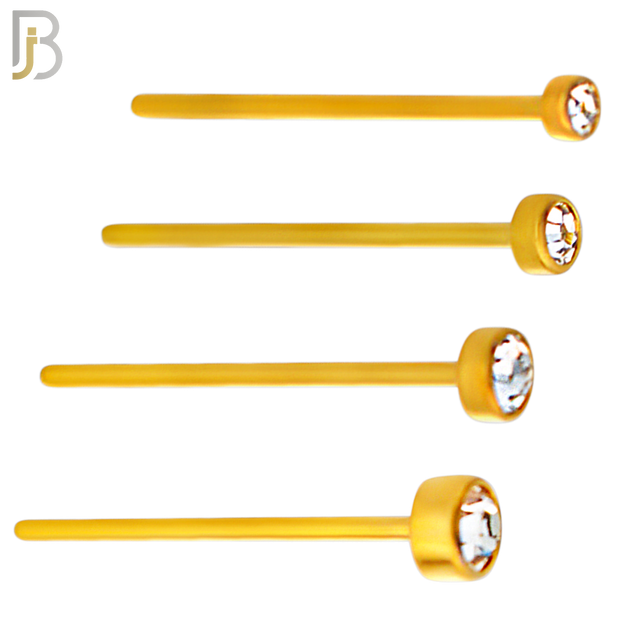 NR05G - 316L Surgical Steel Gold Plated Nose Stud  Bezel Set Zircon Round Nose Ring image 0