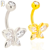 NB69 -  316L Stainless Steel Banana Belly Ring with Butterfly Design Cubic Zirconia image 0