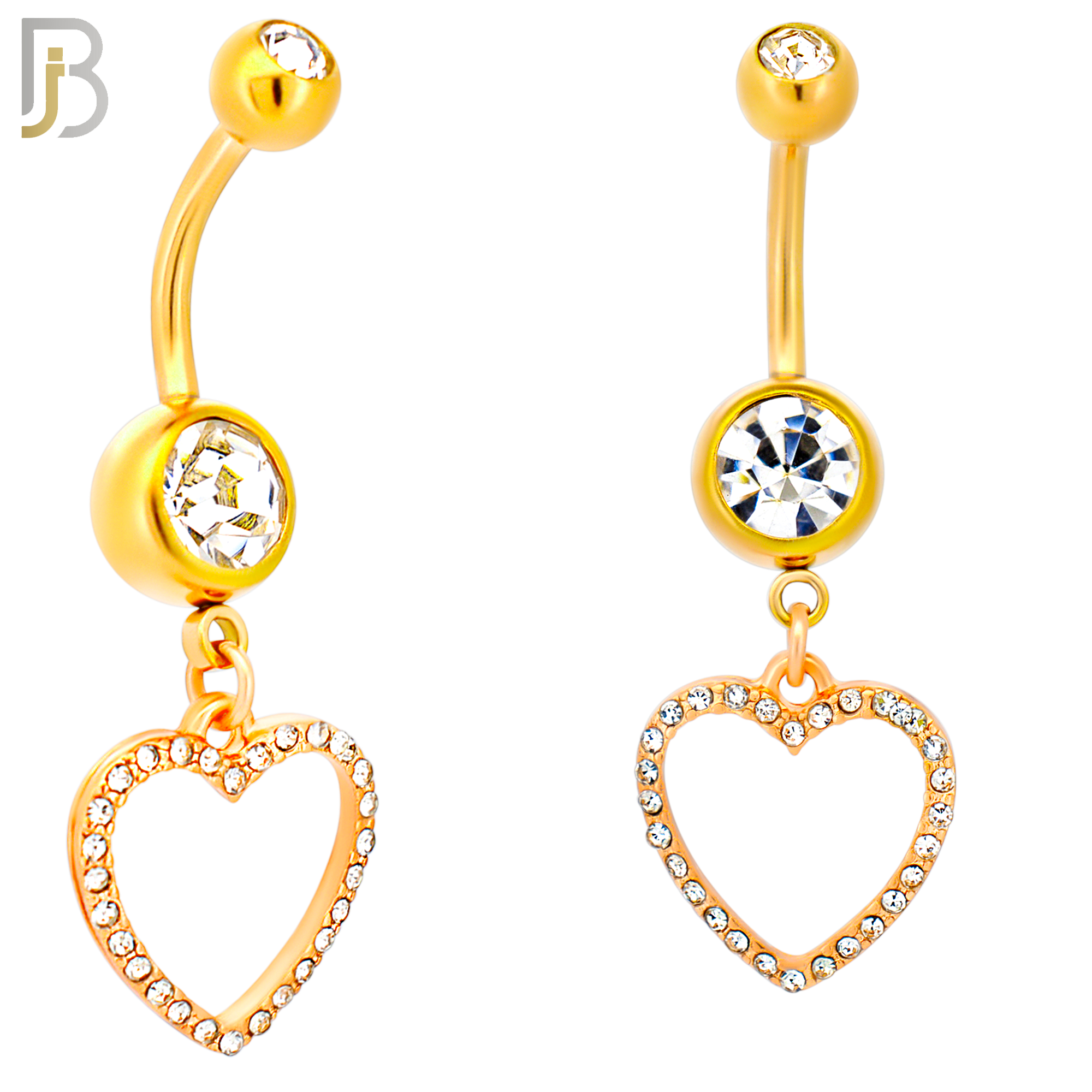 N026  - 316L Stainless Steel Dangling Hollow Heart with Zircon Design Belly Ring with 4mm Screw Ball image 5