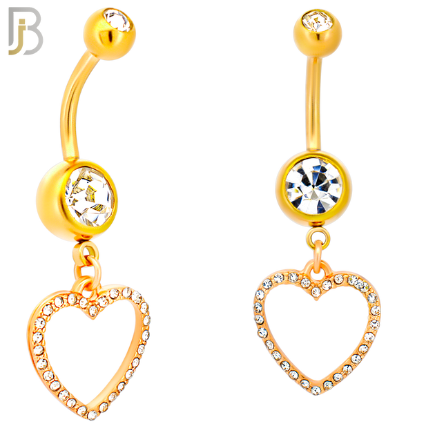 N026  - 316L Stainless Steel Dangling Hollow Heart with Zircon Design Belly Ring with 4mm Screw Ball image 5
