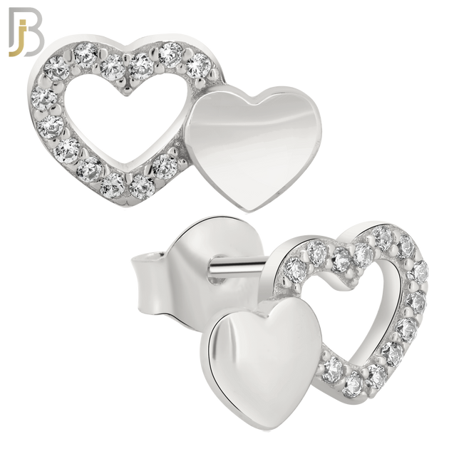 925-ES313 - .925 Sterling Silver Double Heart with Zircon Earring Stud image 1