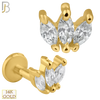 14-LB31 - 14k Solid Gold Three Marquise Zircon Cluster Internally Threaded Labret image 0