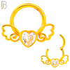 CT124 - 316 Surgical Steel Heart Shaped CZ in Bezel Set with Wings Hinged Hoop  (Pack of 6) image 2