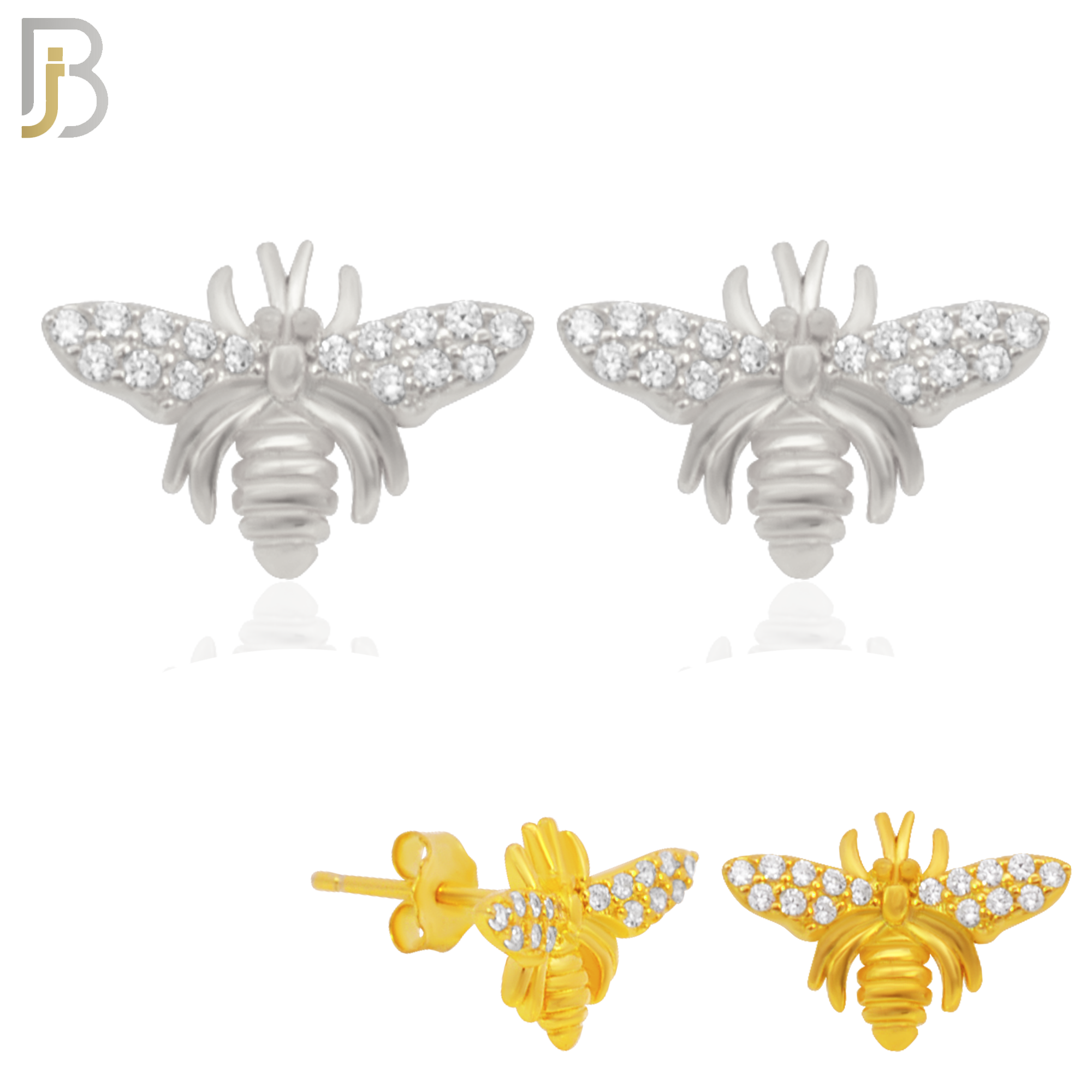925-ES221 – .925 Sterling Silver Bee Design Earring Stud with Zircon image 0
