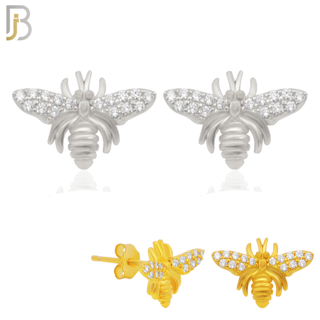 925-ES221 – .925 Sterling Silver Bee Design Earring Stud with Zircon image 0