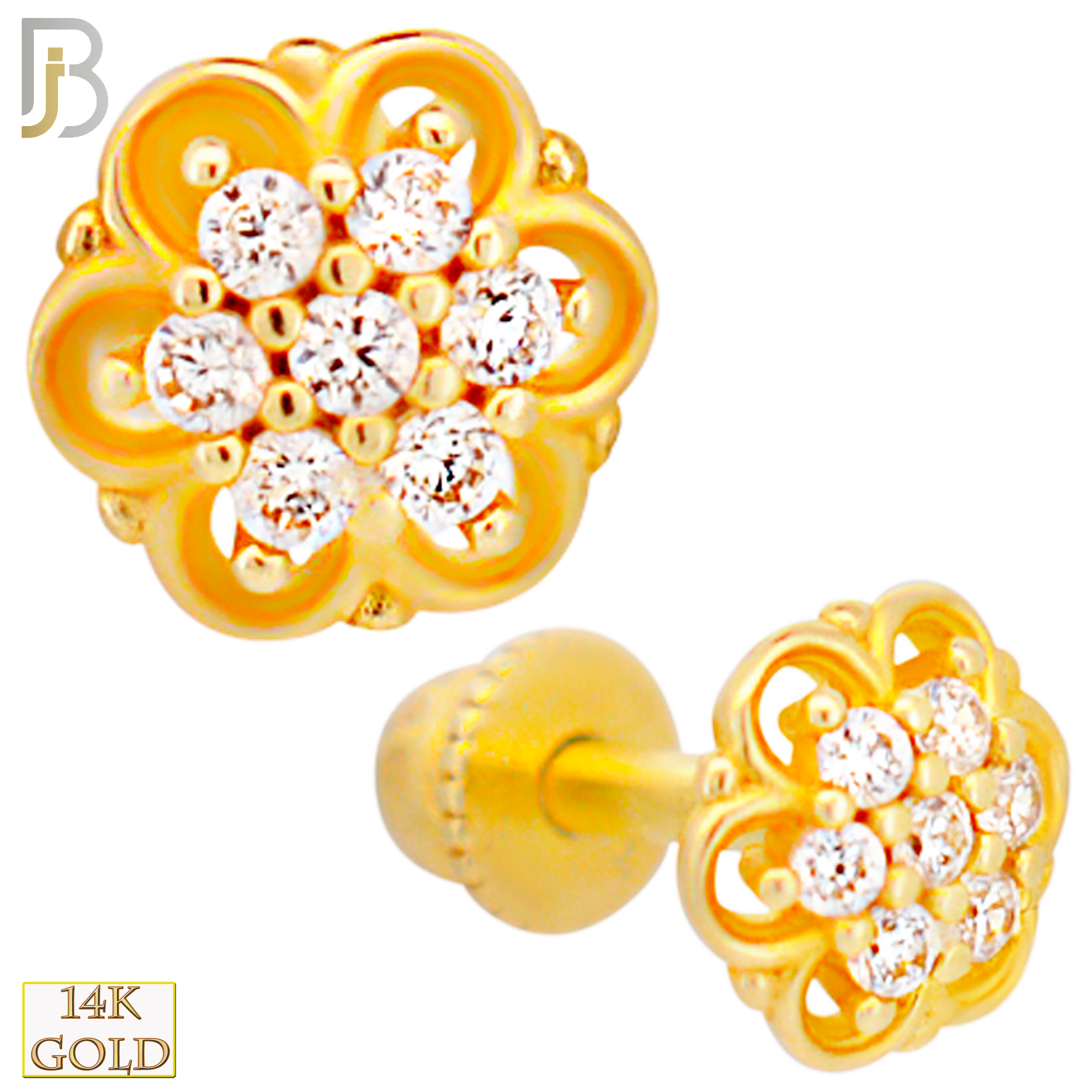 14-TB53 - 14k Yellow Gold CZ Flower with Baby Screw Backing image 0