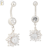 N022  - 316L Stainless Steel Dangling Snowflakes with Pearl Design Belly Ring with 5mm Screw Ball image 1