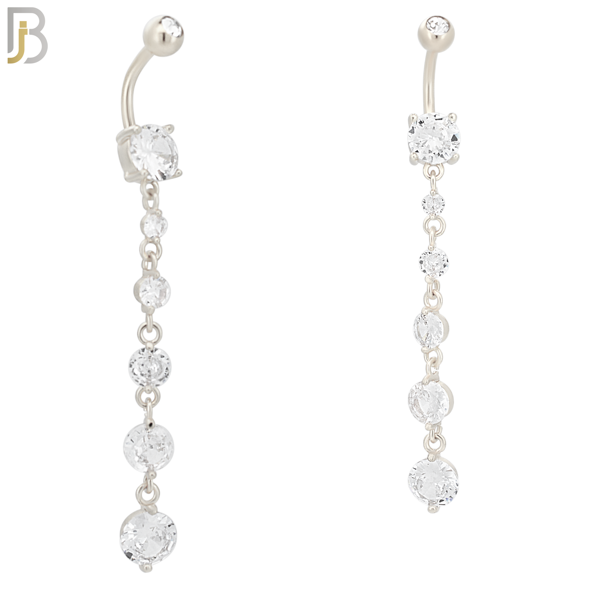 N031 - 316L Stainless Steel Dangling 5 Prong Round Zircon Design Belly Ring with 5mm Screw Ball image 1