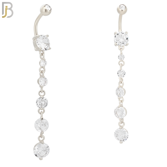 N031 - 316L Stainless Steel Dangling 5 Prong Round Zircon Design Belly Ring with 5mm Screw Ball image 1