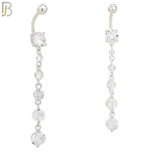 N031 - 316L Stainless Steel Dangling 5 Prong Round Zircon Design Belly Ring with 5mm Screw Ball image 1