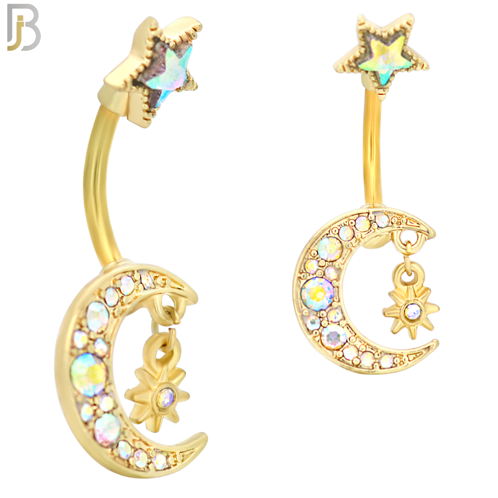 NB41 - 316L Stainless Steel Moon with Dangling Starburst Design with Zircon image 1