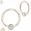14-CT62 - 14K Solid Gold Hinged Hoops Single Zircon in Bezel Setting image 1