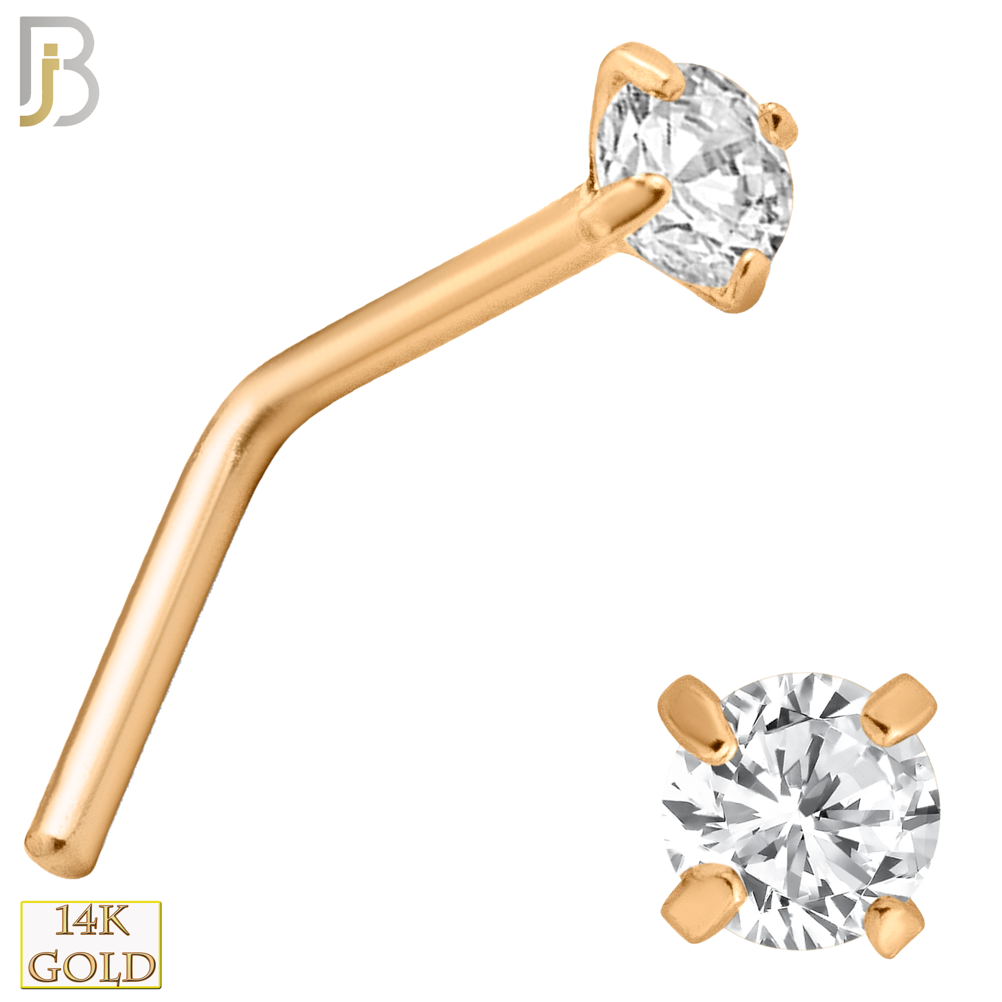 14-NR10CR-22 - 14k Solid Rose Gold 22g Prong Setting  Round Cubic Zircona L-Shape image 3