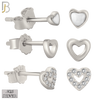 925-ES383 - .925 Sterling Silver Three Pair Set of Heart Stud Earrings (Plain Hollow Heart, CZ Studded Hollow Heart, Heart White Enamel) image 0