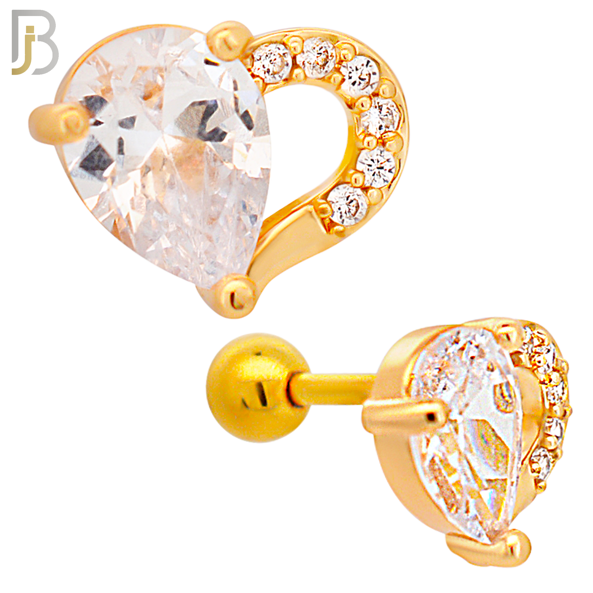 TB102 - 316L Stainless Steel Heart with Pear Shape CZ Tragus/Cartilage Barbell (PACK OF 6) image 2
