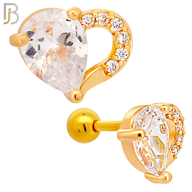 TB102 - 316L Stainless Steel Heart with Pear Shape CZ Tragus/Cartilage Barbell (PACK OF 6) image 2