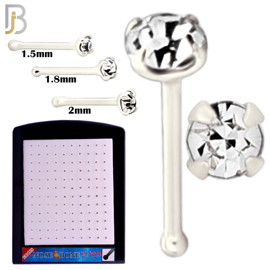 925-PK-NR01S-3C - Mixed of 1.5mm, 1.8mm, 2mm Clear CZ 22g Thickness  925 Sterling Silver Nose Bones, Prong Set Packages Pack of 120 image 1