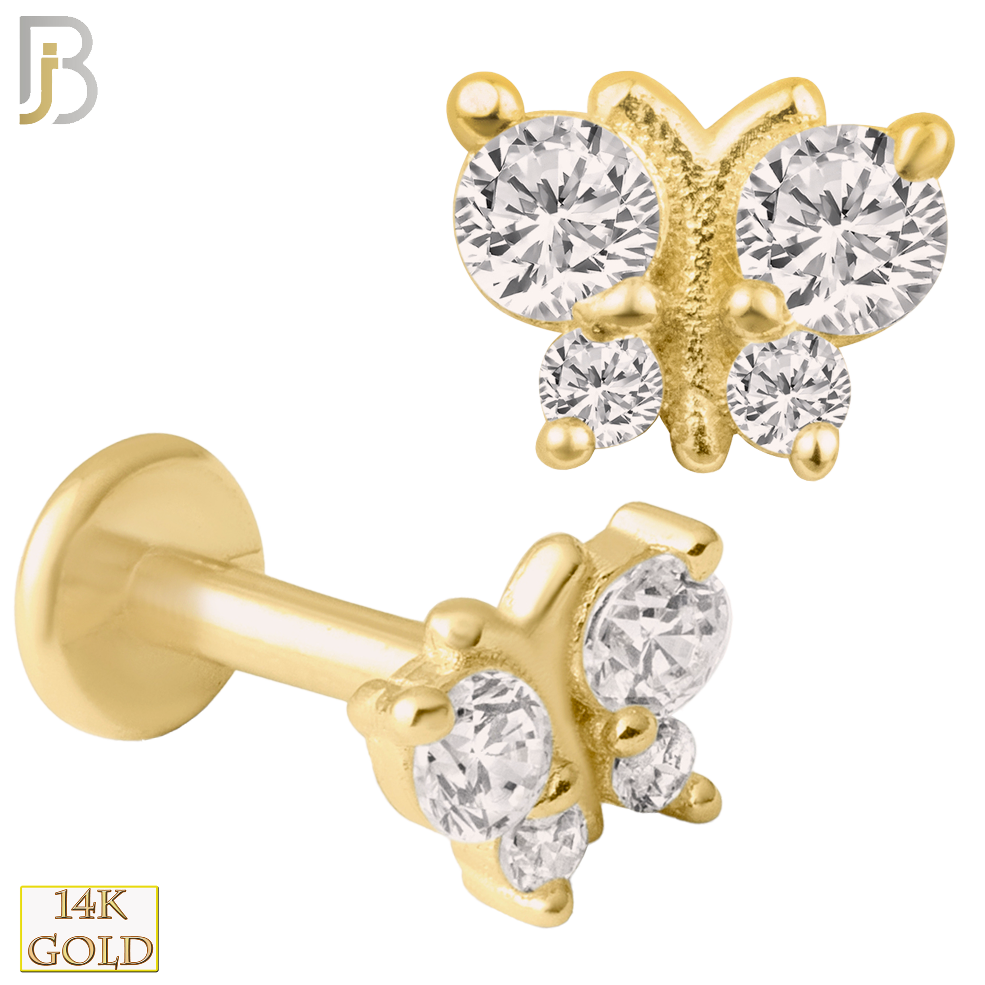 14-LB24 - 14k Yellow Gold Butterfly with Zircon Labret - Yellow Gold image