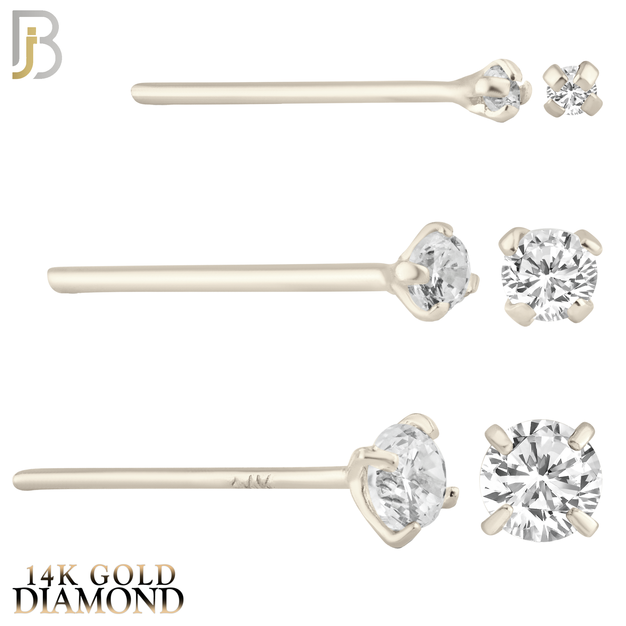 14-NR02D - 14k Solid  Gold Prong Setting  Round SI1 Diamond Nose Stud Bend-it Yourself, Nose Straight image 1