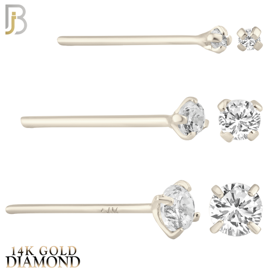 14-NR02D - 14k Solid  Gold Prong Setting  Round SI1 Diamond Nose Stud Bend-it Yourself, Nose Straight image 1
