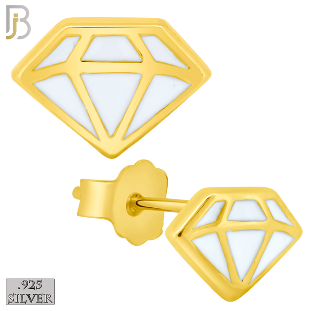 925-ES428 - Push Back - 925 Sterling Silver White Enamel Diamond Design Earrings Stud image 1