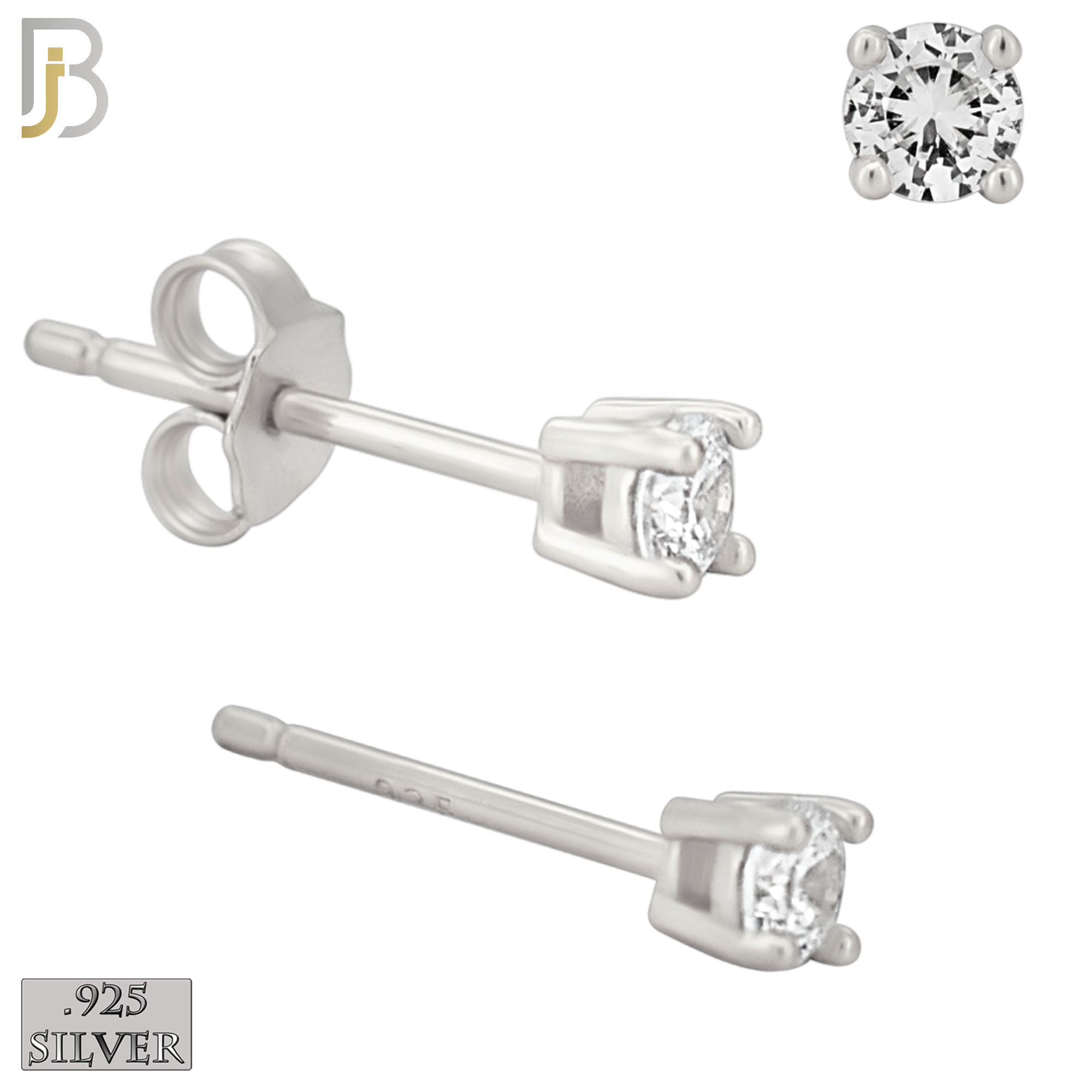 925-ES71-SC - .925 Sterling Silver Rhodium Plated Earring Stud Casting Round Prong Setting Clear Zircon image 2