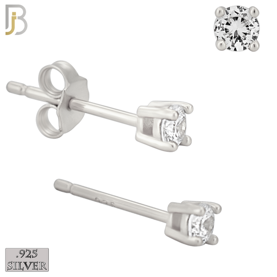 925-ES71-SC - .925 Sterling Silver Rhodium Plated Earring Stud Casting Round Prong Setting Clear Zircon image 2
