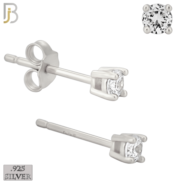 925-ES71-SC - .925 Sterling Silver Rhodium Plated Earring Stud Casting Round Prong Setting Clear Zircon image 2