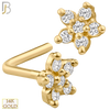 14-NR15L- 14K Solid Gold Star Shaped Flower Design with CZ L Shape Nose Ring image 0