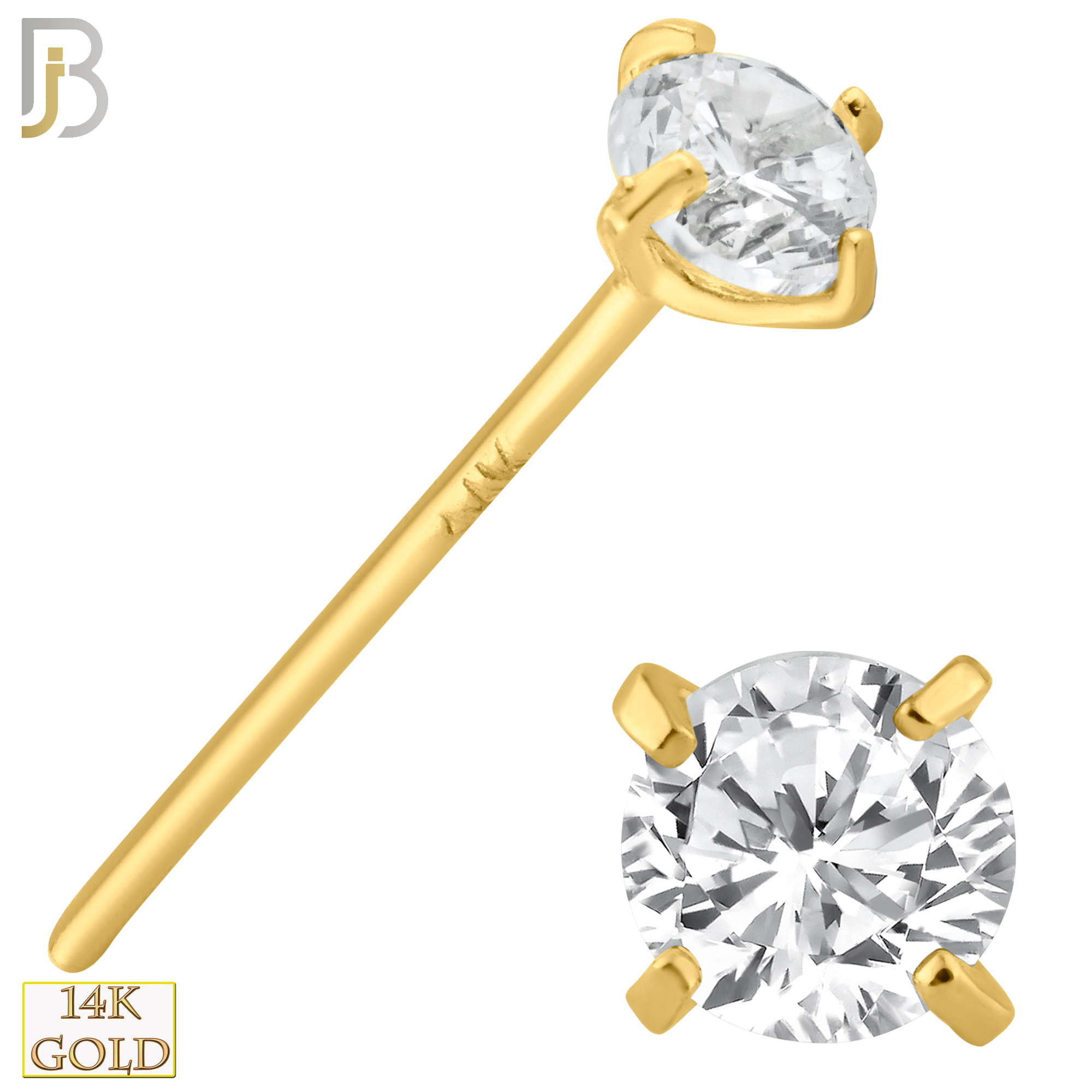 14-NR02D - 14k Solid  Gold Prong Setting  Round SI1 Diamond Nose Stud Bend-it Yourself, Nose Straight image