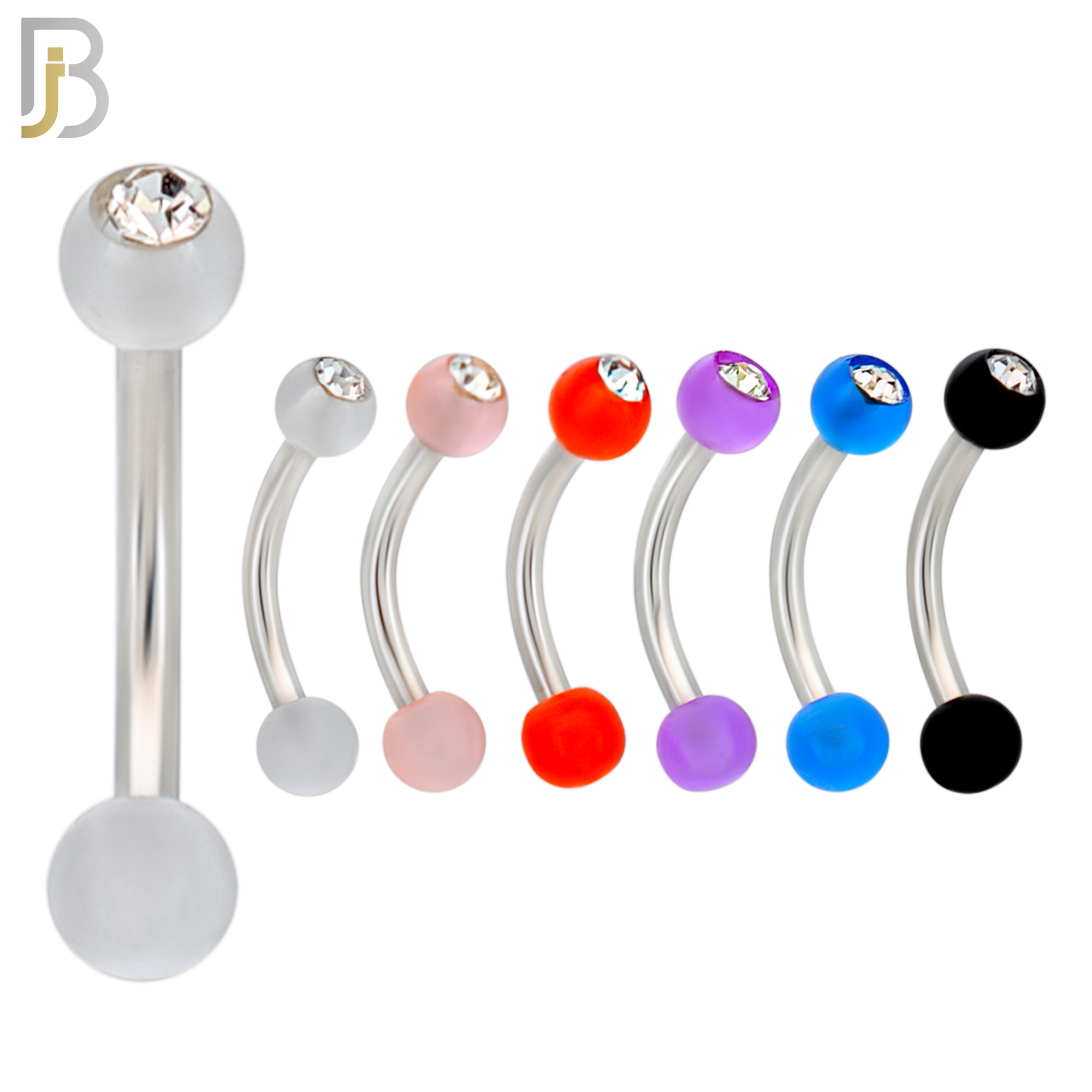 PK-EC07TS - 316L Surgical Steel Curved Barbell External Threaded Acrylic Plain Ball and with CZ image 1