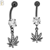 N045 - 316L Stainless Steel Dangling Marijuana Leaf with Zircon Design Belly Ring with 5mm Screw Ball image 3