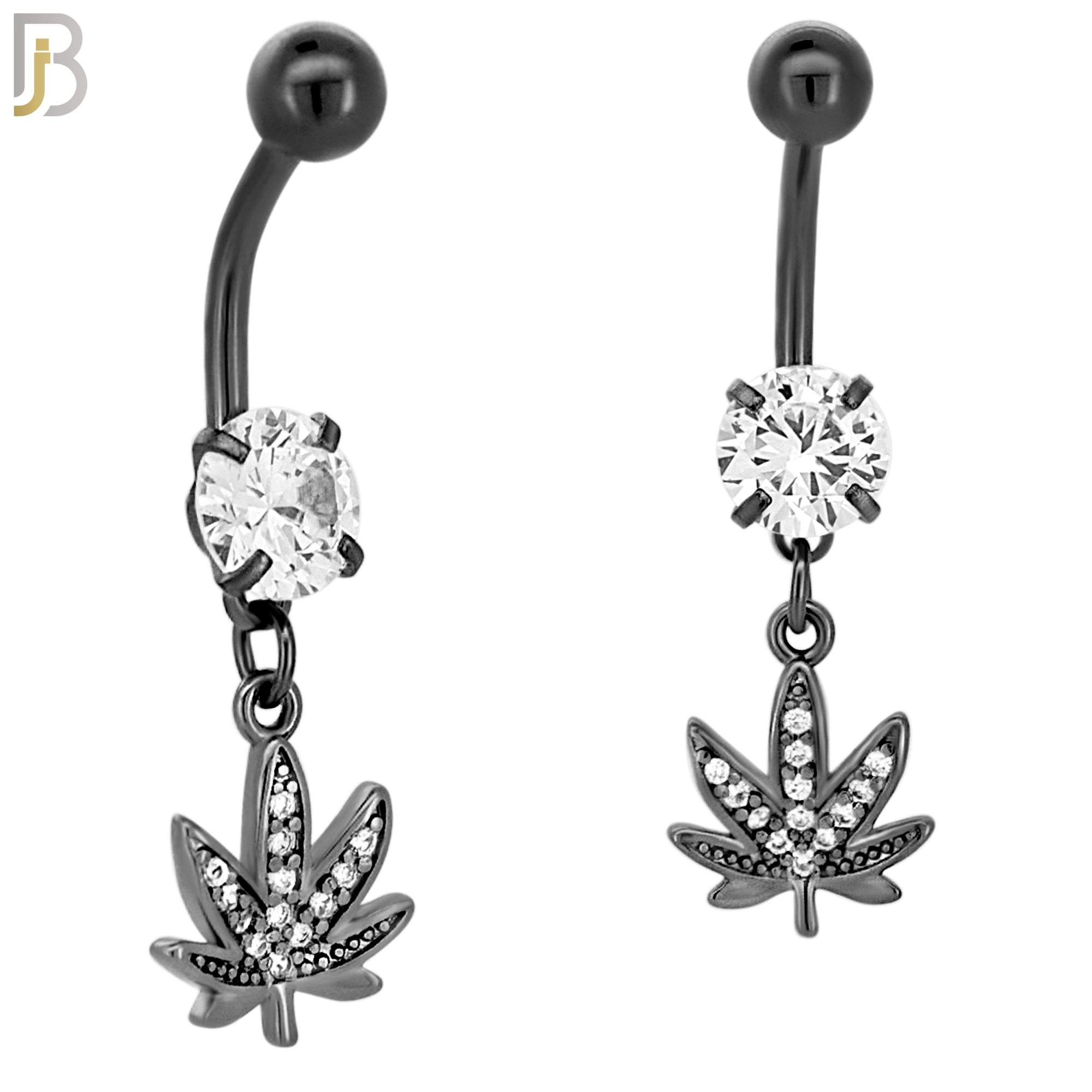 N045 - 316L Stainless Steel Dangling Marijuana Leaf with Zircon Design Belly Ring with 5mm Screw Ball image 3