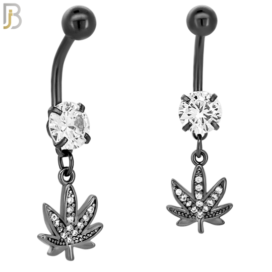 N045 - 316L Stainless Steel Dangling Marijuana Leaf with Zircon Design Belly Ring with 5mm Screw Ball image 3