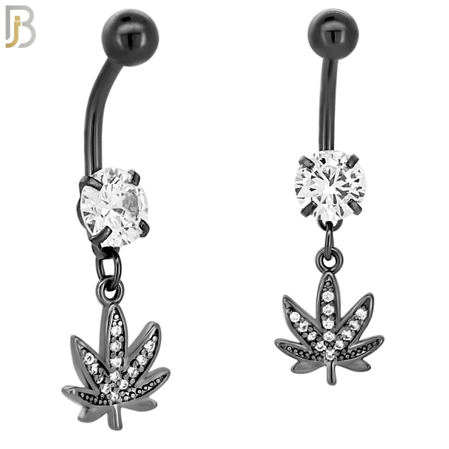 N045 - 316L Stainless Steel Dangling Marijuana Leaf with Zircon Design Belly Ring with 5mm Screw Ball image 3