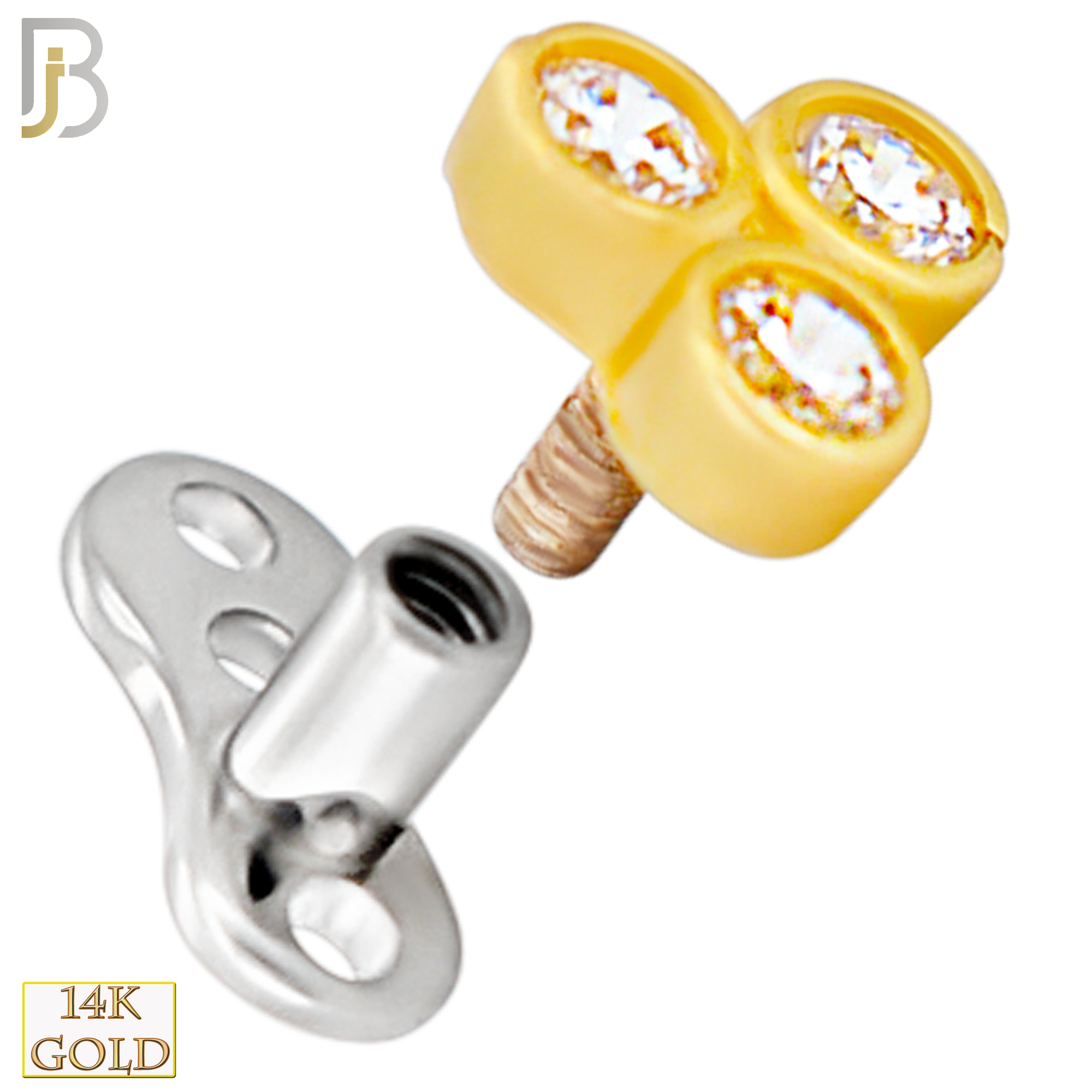 14-G23-DM18 - 14k Titanium Anchor and 14k Gold Top Three CZ in Bezel Setting Dermal - Internally Threaded image 1