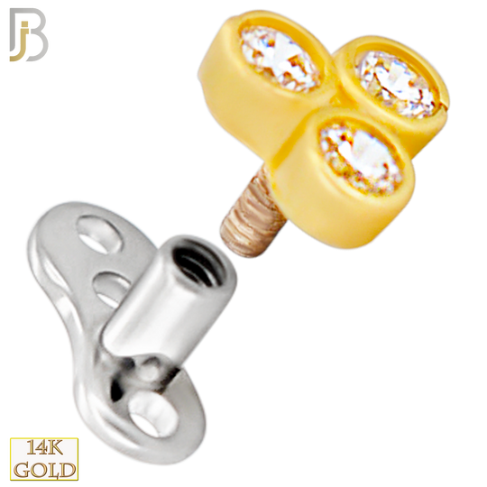 14-G23-DM18 - 14k Titanium Anchor and 14k Gold Top Three CZ in Bezel Setting Dermal - Internally Threaded image 1
