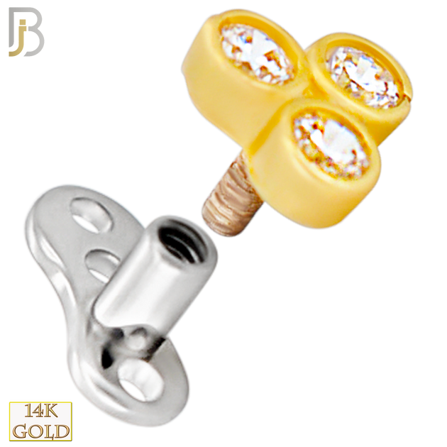 14-G23-DM18 - 14k Titanium Anchor and 14k Gold Top Three CZ in Bezel Setting Dermal - Internally Threaded image 1