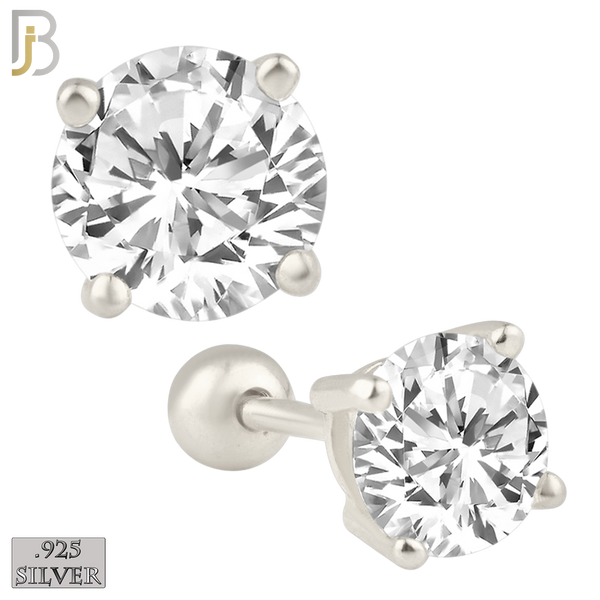 925-ES311-SC - .925 Sterling Silver Rhodium Plated Screw Ball Back Stud Earrings Casting Prong Setting with Round Clear Zircon image 1