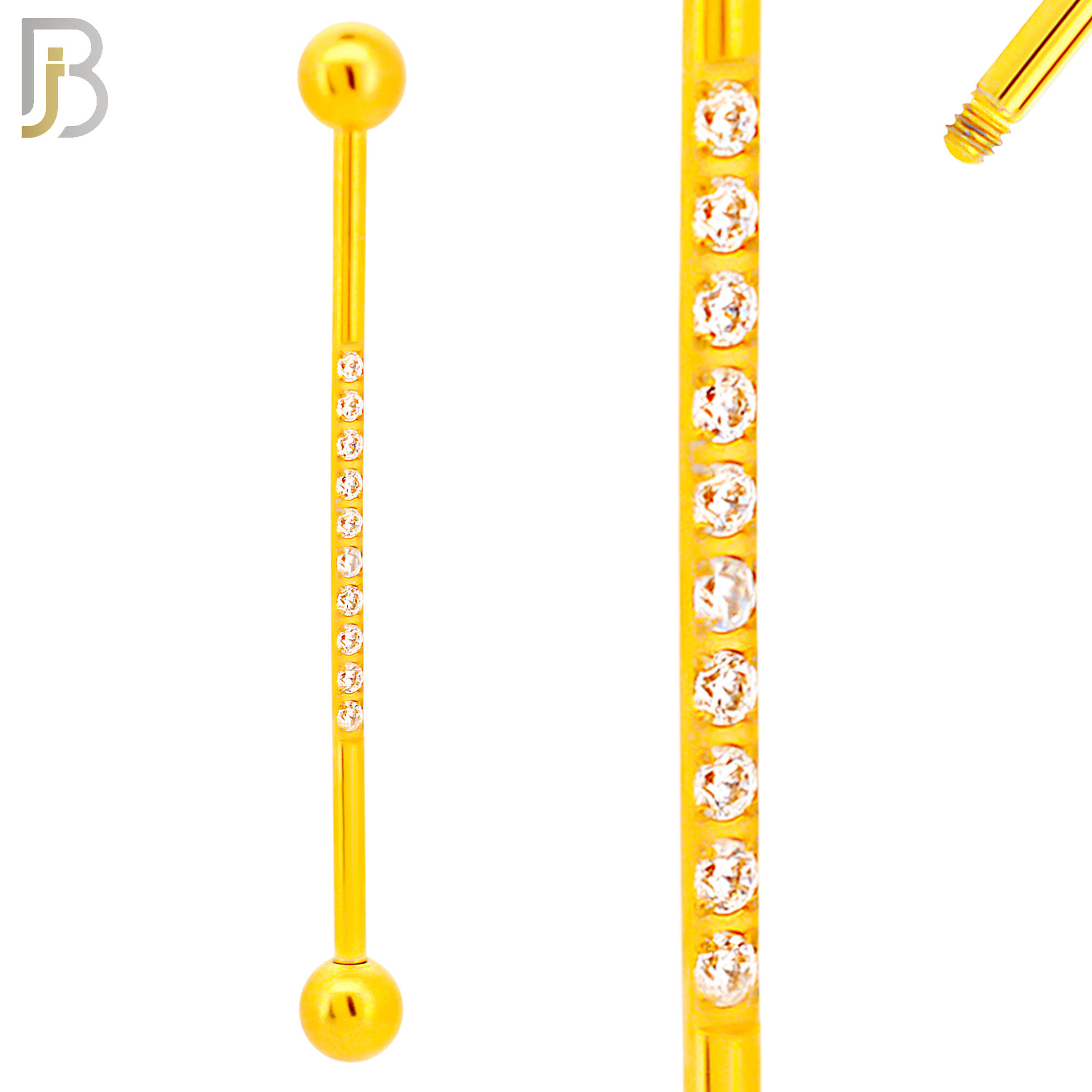 PK-BB23M-10 - 316L Surgical Steel Screw Bar 10 CZ Paved Design Barbell Industrial Pack of 16 pcs image 2