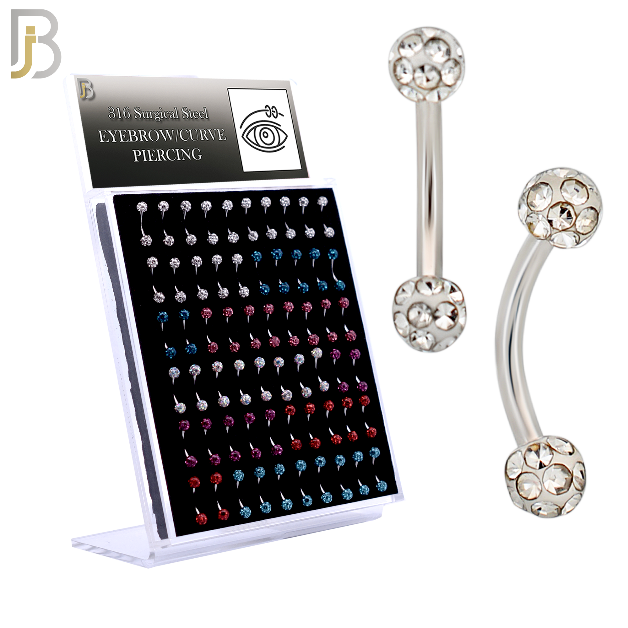 PK-EC05C - 316L Surgical Steel Curved Barbell External Threaded Ball Coated Zircon - 8mm image