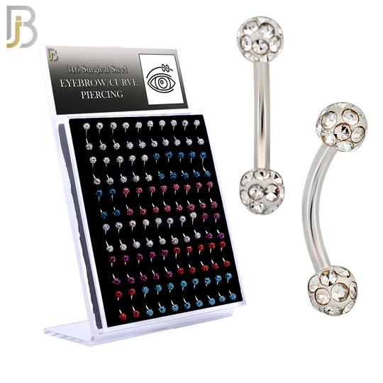 PK-EC05C - 316L Surgical Steel Curved Barbell External Threaded Ball Coated Zircon - 8mm image