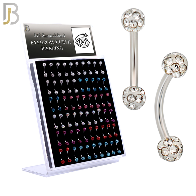 PK-EC05C - 316L Surgical Steel Curved Barbell External Threaded Ball Coated Zircon - 8mm image