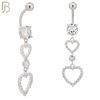 N0139 -  316L Stainless Steel Dangling Double Heart with CZ Belly Ring image 1