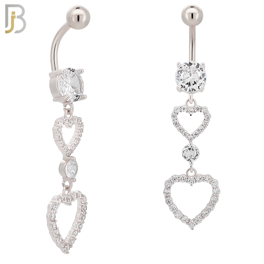 N0139 -  316L Stainless Steel Dangling Double Heart with CZ Belly Ring image 1